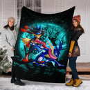 Greninja Satoshi And Mega Lucario Pokemon Moonlight Halloween Premium Blanket Nearkii