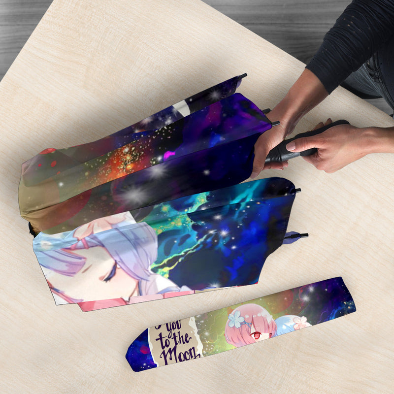 Ram And Rem Rezero Love You To The Moon Galaxy Umbrella Nearkii