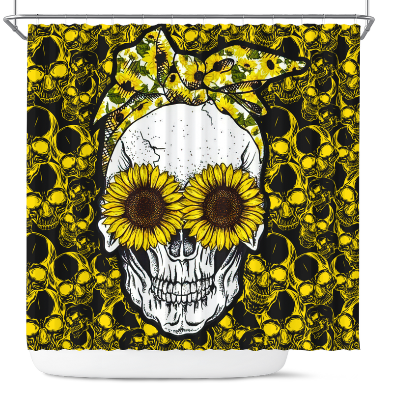 Funny Skull Sunflower Shower Curtain Nearkii