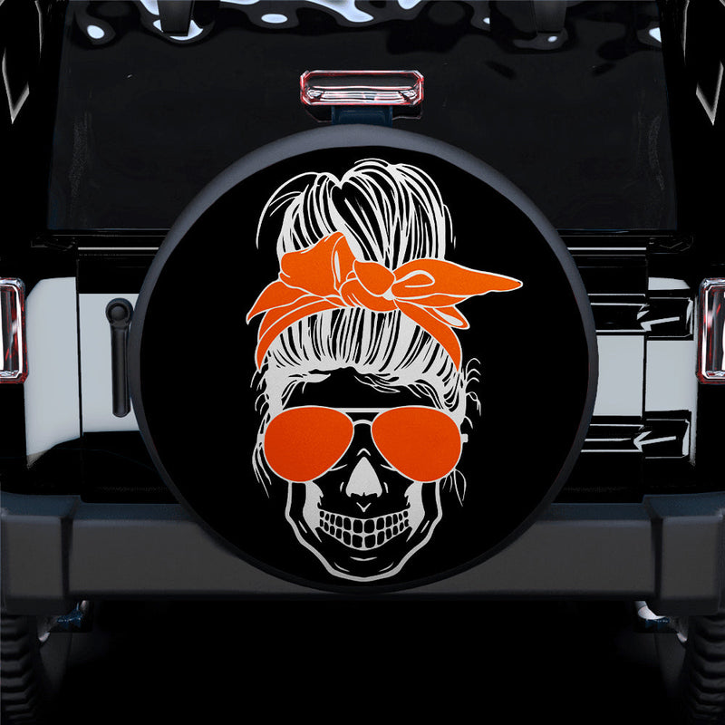 Girl Skull Orange Car Spare Tire Cover