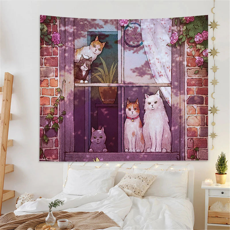 Cat On The Window Tapestry Room Decor Nearkii