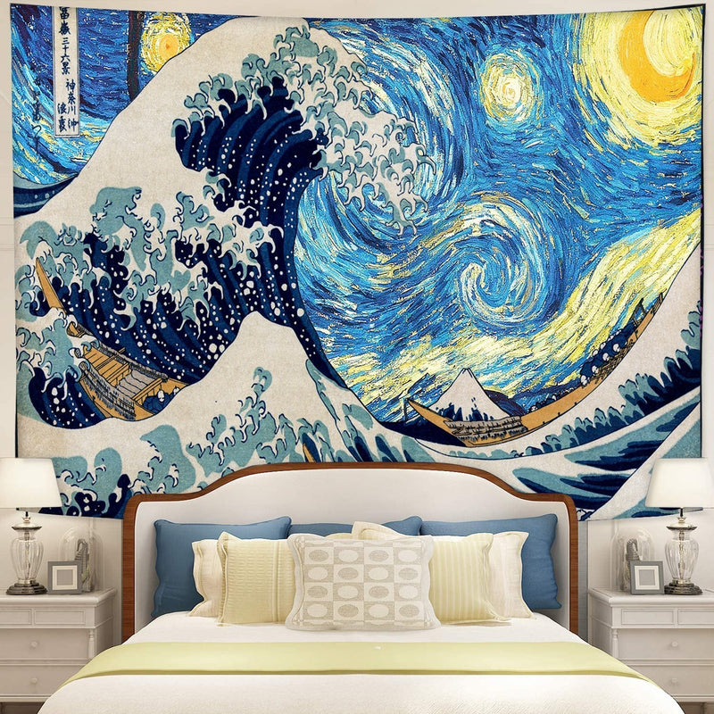 Japanese Wave The Starry Night Tapestry Room Decor Nearkii
