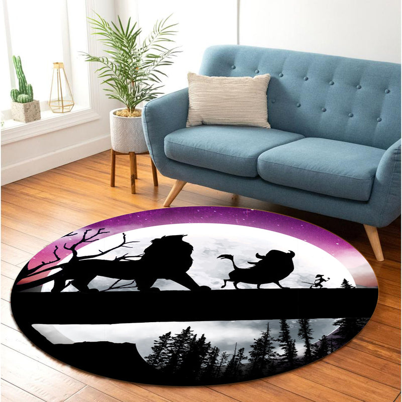Lion King Moon Night Round Carpet Rug Bedroom Livingroom Home Decor Nearkii