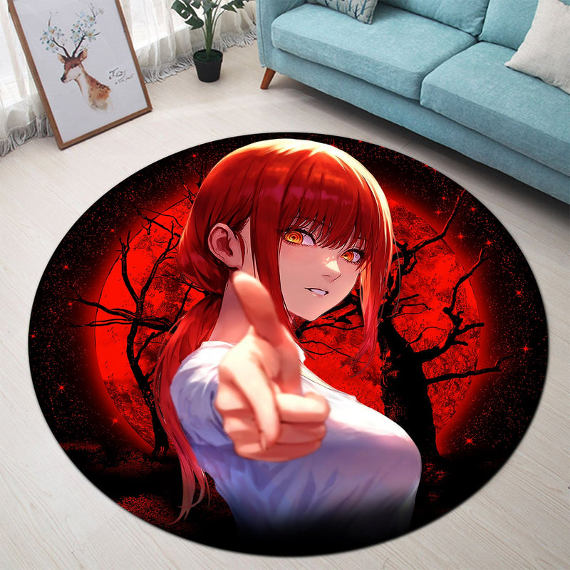 Makima Chainsaw Man Moonlight Round Carpet Rug Bedroom Livingroom Home Decor Nearkii