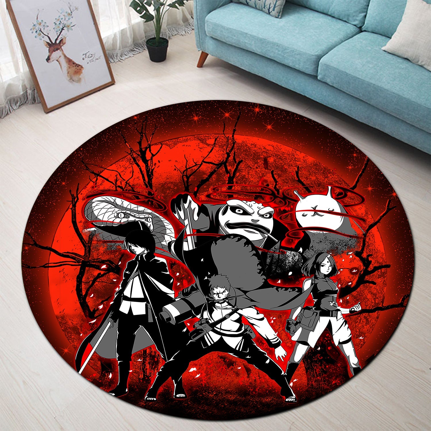 Naruto Sasuke Sakura Team 7 Moonlight Round Rug