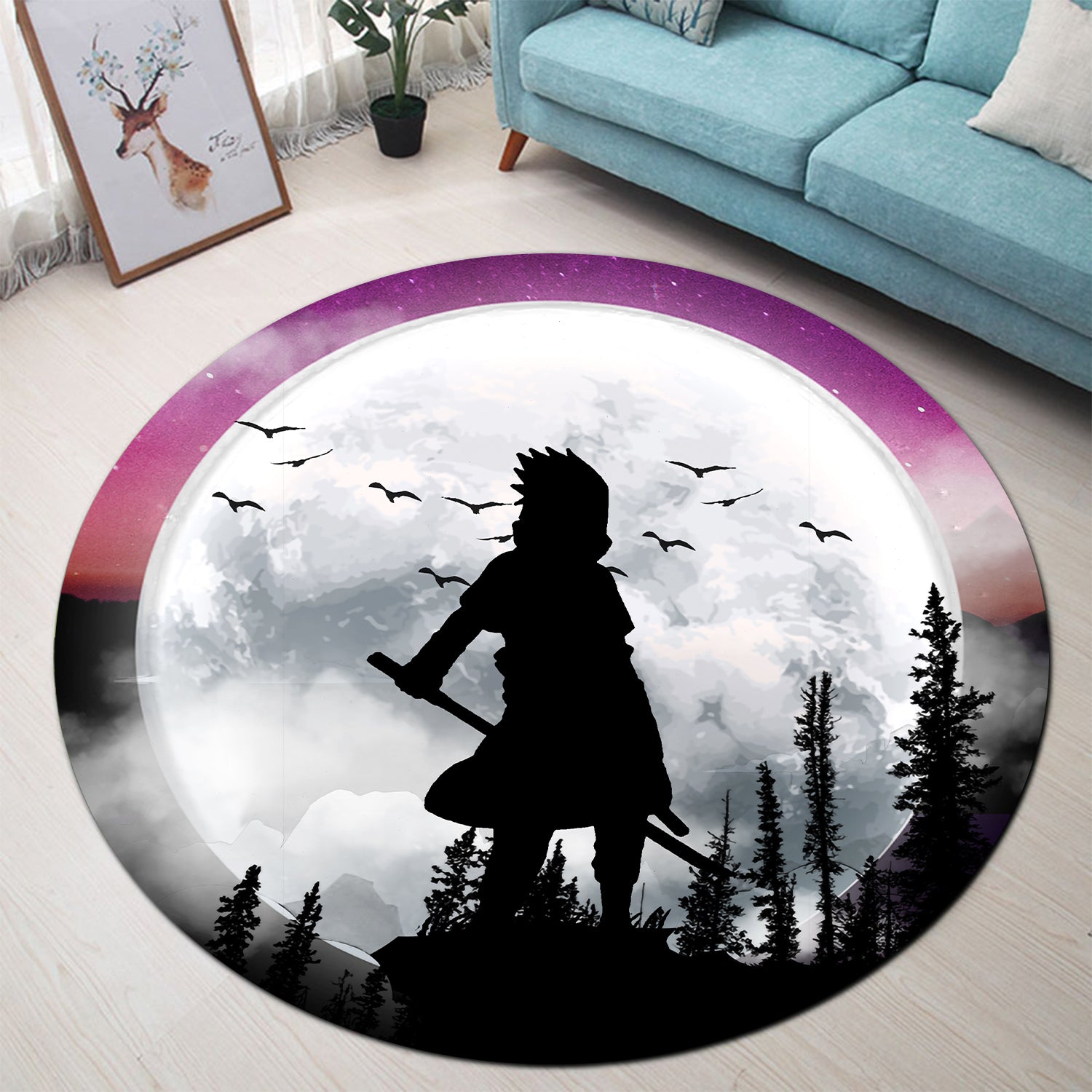 Uchiha Sasuke Naruto Moon Night Round Rug
