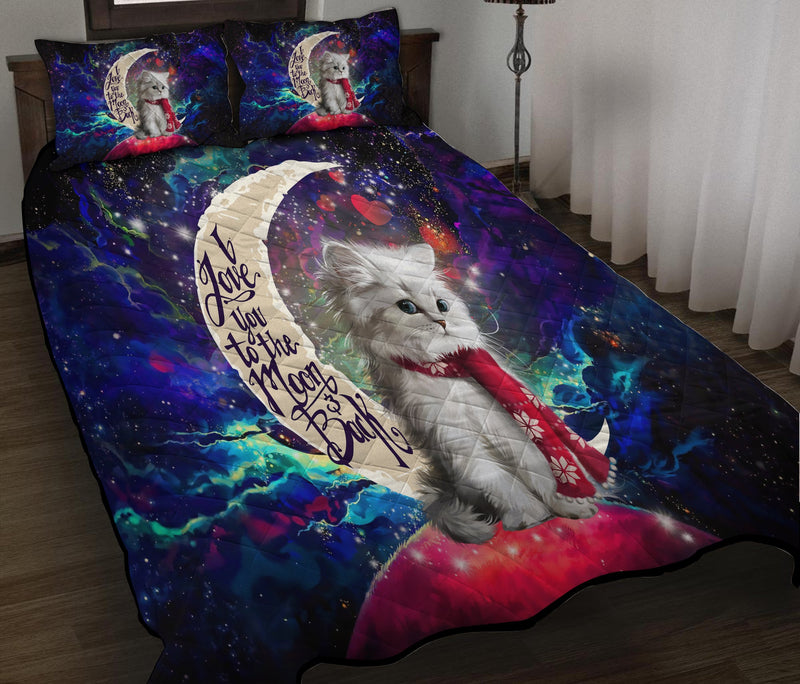 White Kitten Love You To The Moon Galaxy Quilt Bed Sets Nearkii